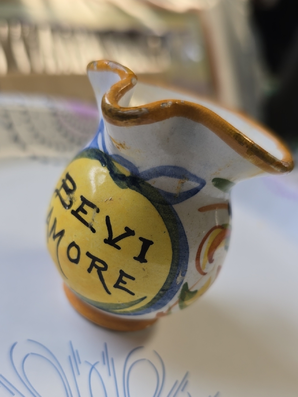 Vintage Deruta Italy Ceramic Hand Painted Miniature Pitcher Bevi Amore Drink 2.5